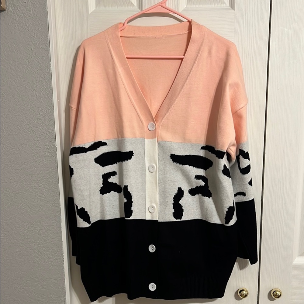 NWOT Colorblock Cardigan Sweater - Pink, White, and Black